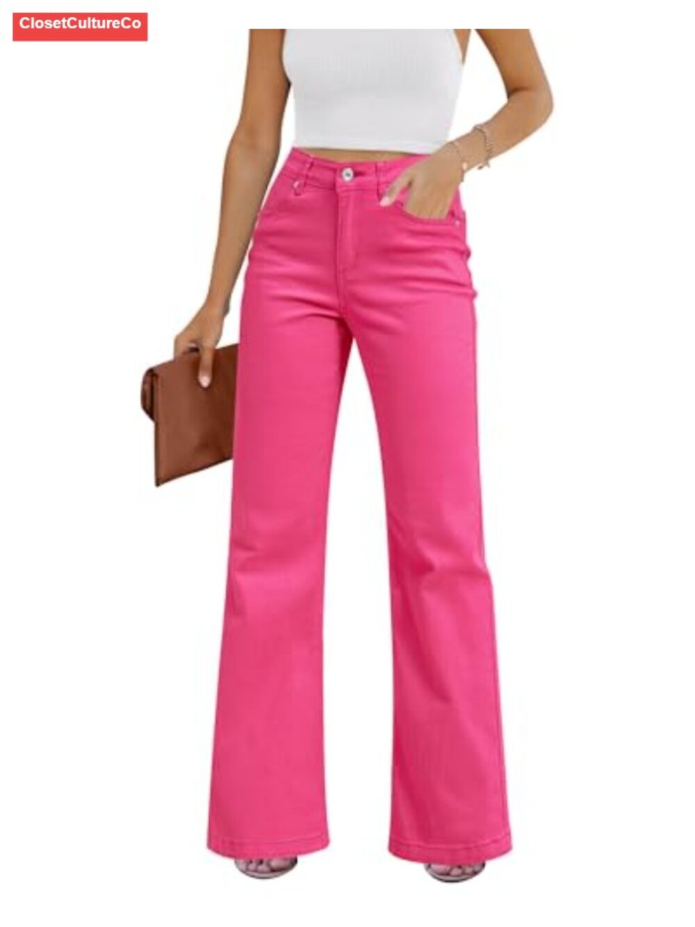 High Rise Wide Leg Flare Jeans Stretchy Denim Pants